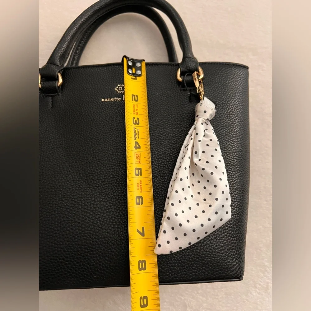 Nanette Lepore Black Priya Satchel Bag Crossbody Tote with Polka Dot Accent